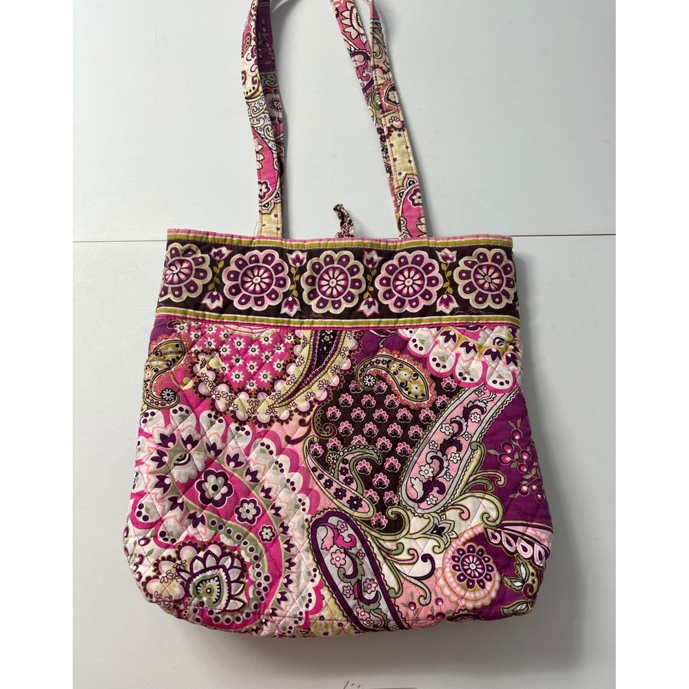 Vera Bradley Raspberry Fizz Quilted Cotton Tote Bag Paisley Floral Pink Purple - Picture 3 of 8